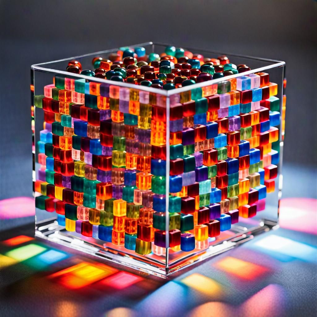 Rainbow Light Beads in 3D Glass Cube