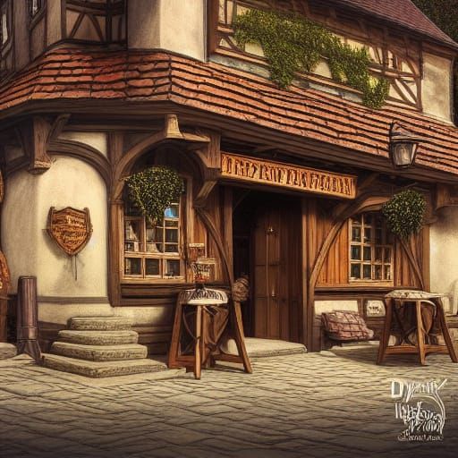 Picturesque Medieval Tavern in Fantasy Town