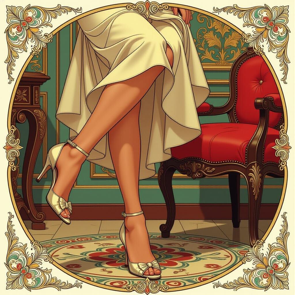 Woman in Elegant Shoes in Luxurious Room