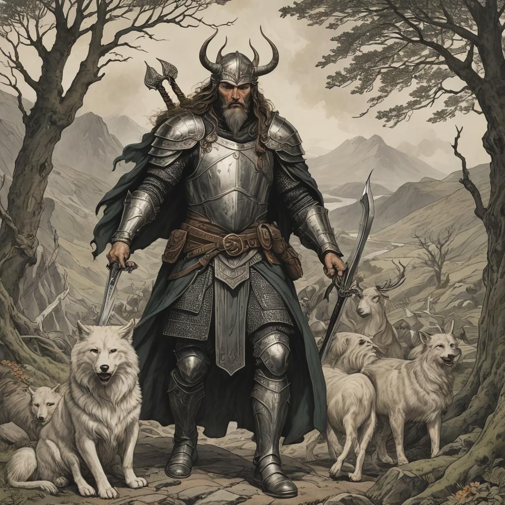 Medieval Fantasy Wulver Battle in Enchanted Forest