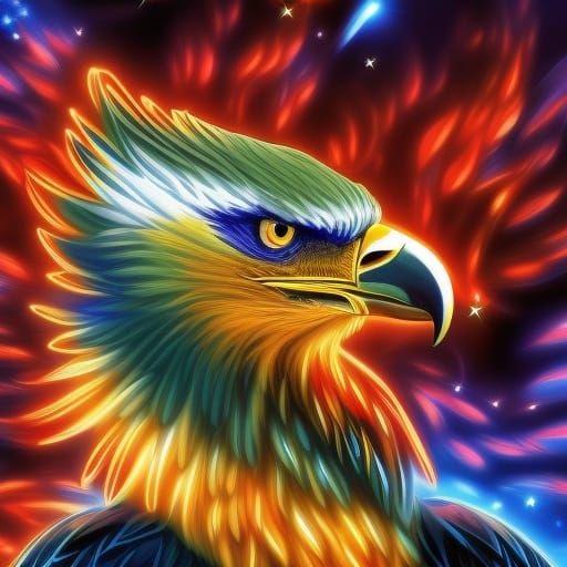 Gemstone Eagle with Fiery Galaxy, Anime Style
