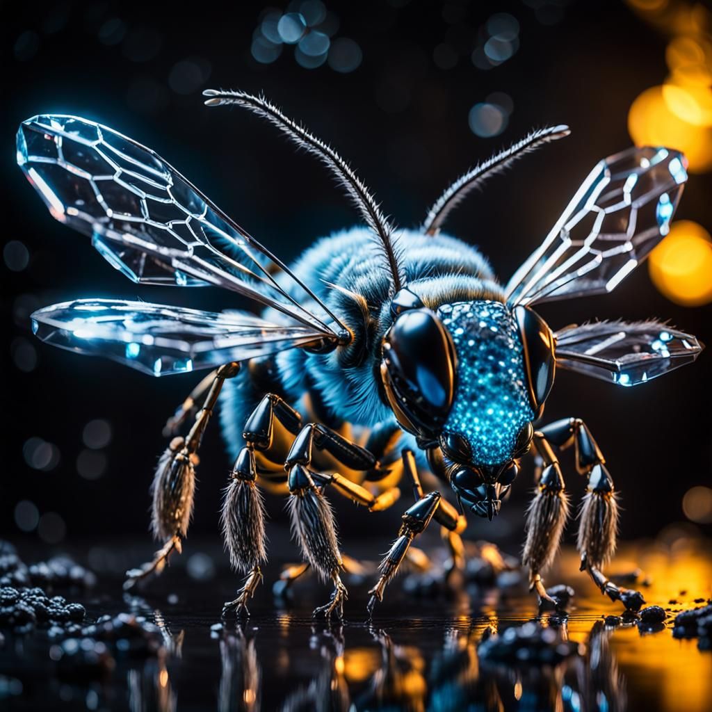 Glowing Crystal Queen Bee Sculpture in CGI