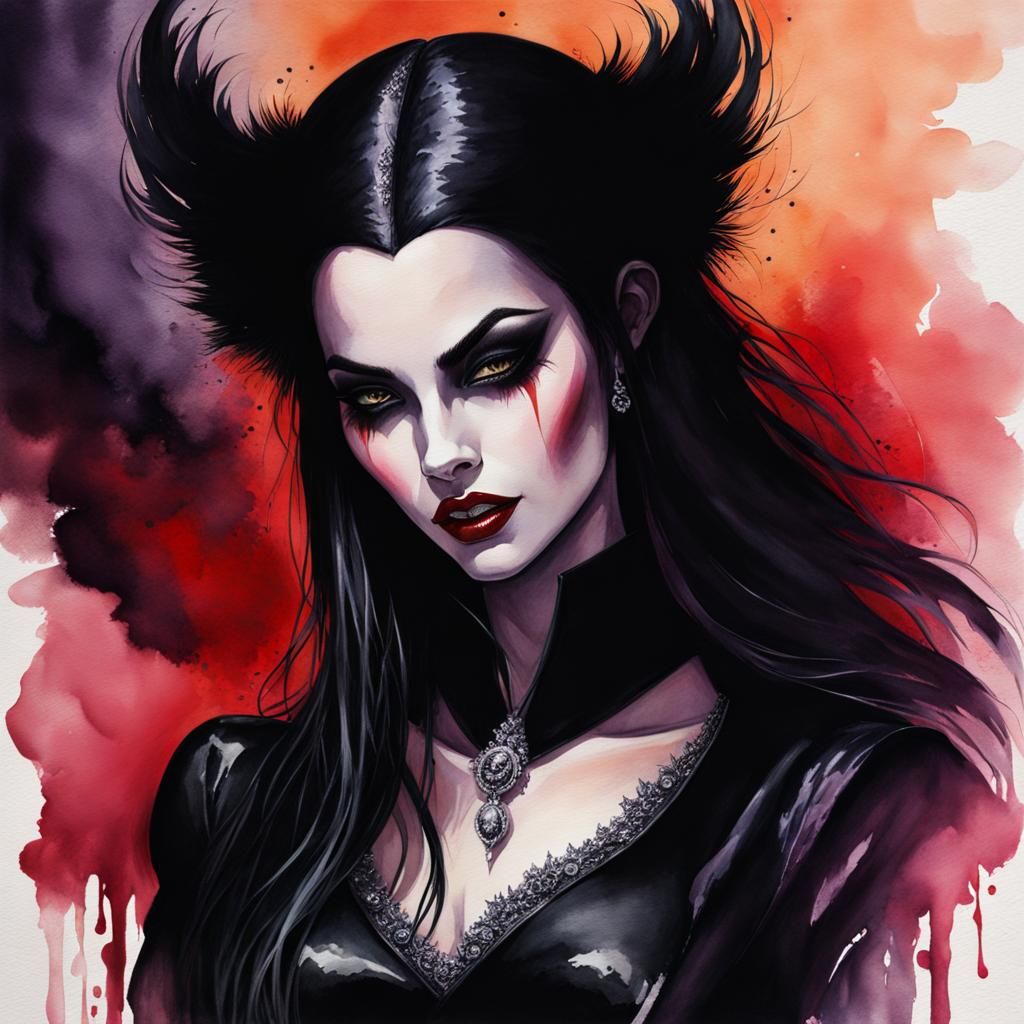 Romantic Vampire and Witch Cuddle: Dreamcore Watercolor