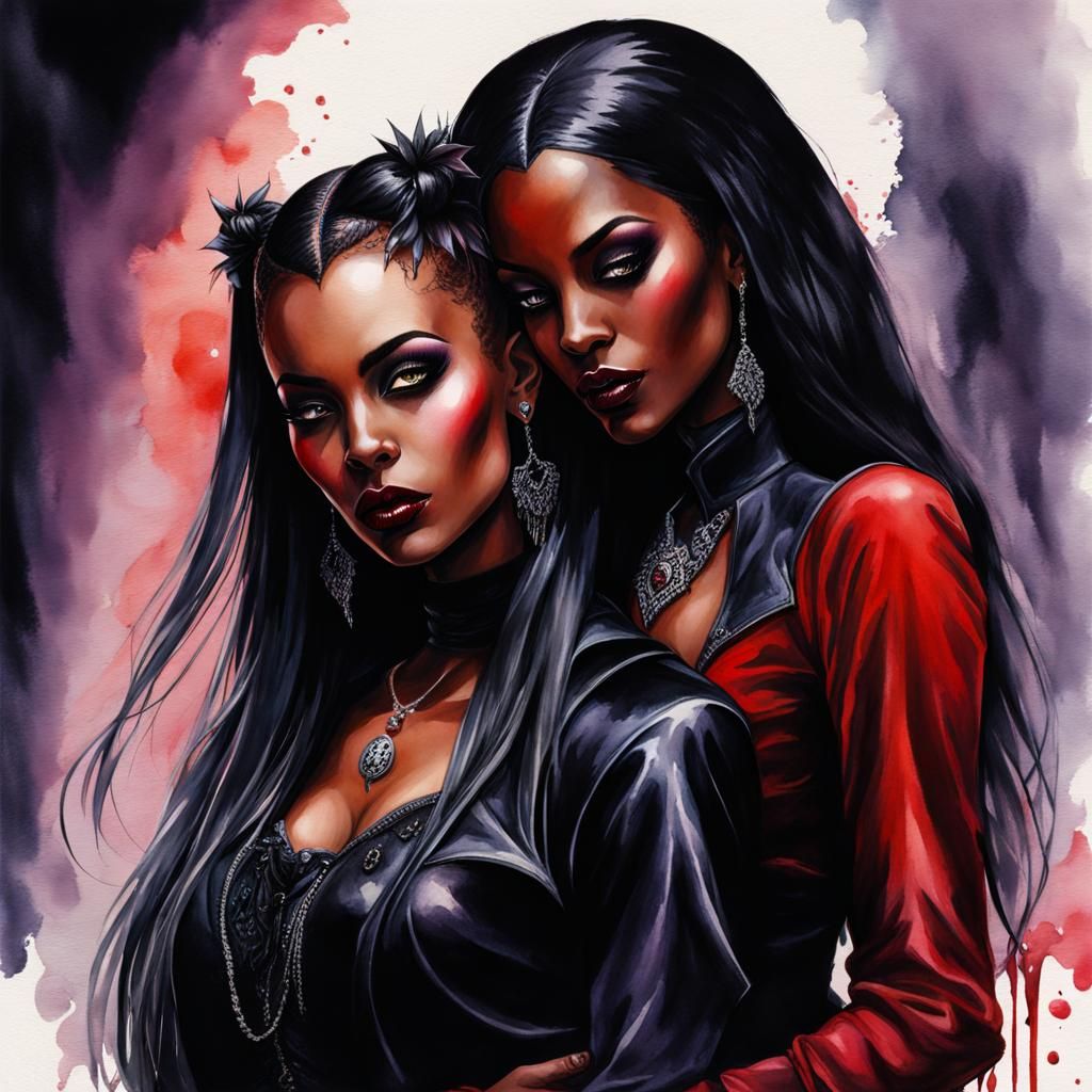 Vampire and Witch Girlfriend: Dreamcore Watercolor Art