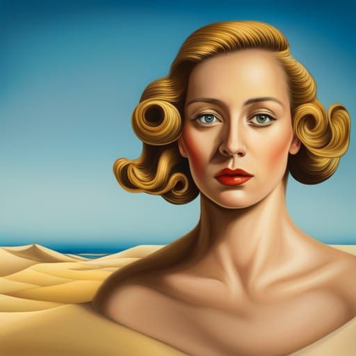 Surreal Woman in Dunes, Dali-esque Oil Painting