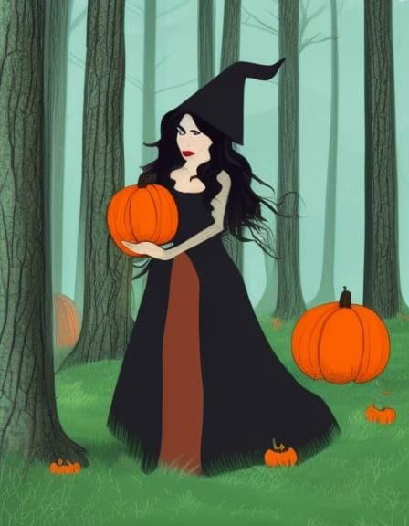 Enchanting Witch in Forest with Moonlit Glow