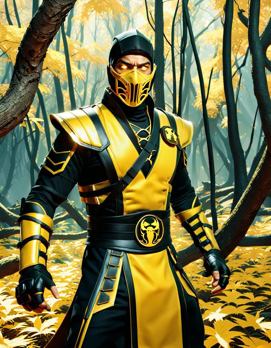 Scorpion from Mortal Kombat in Surreal Forest