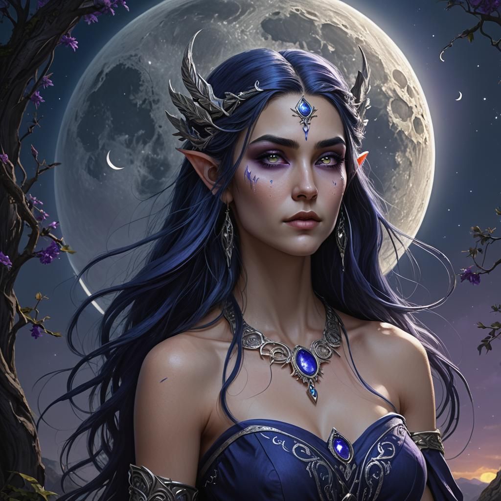 Moon Elf Druid with Moon Scar, Digital Art