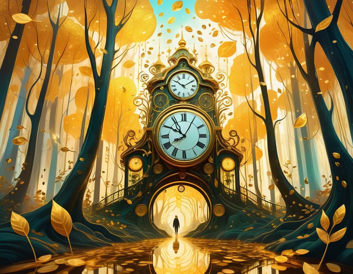 Clockwork Forest with Liquid Gold Leaves