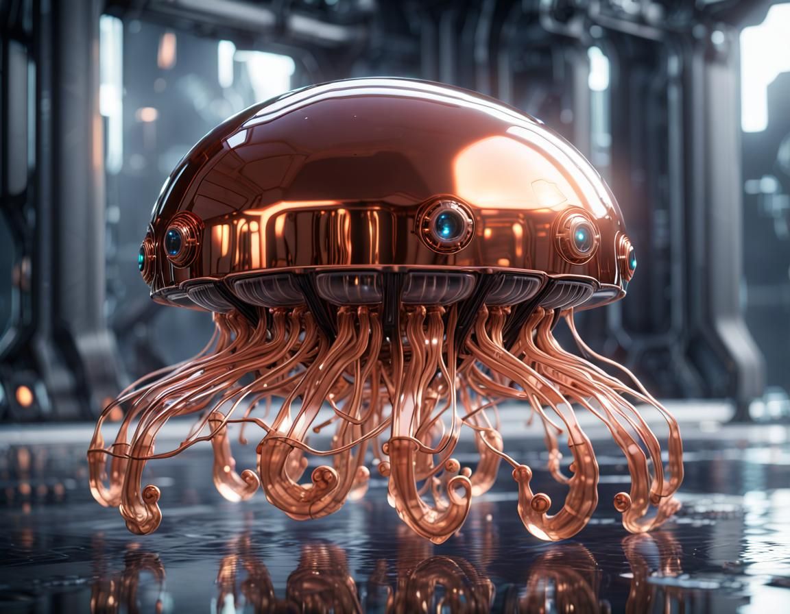 Glossy Robot Jellyfish with Intricate Mech Details