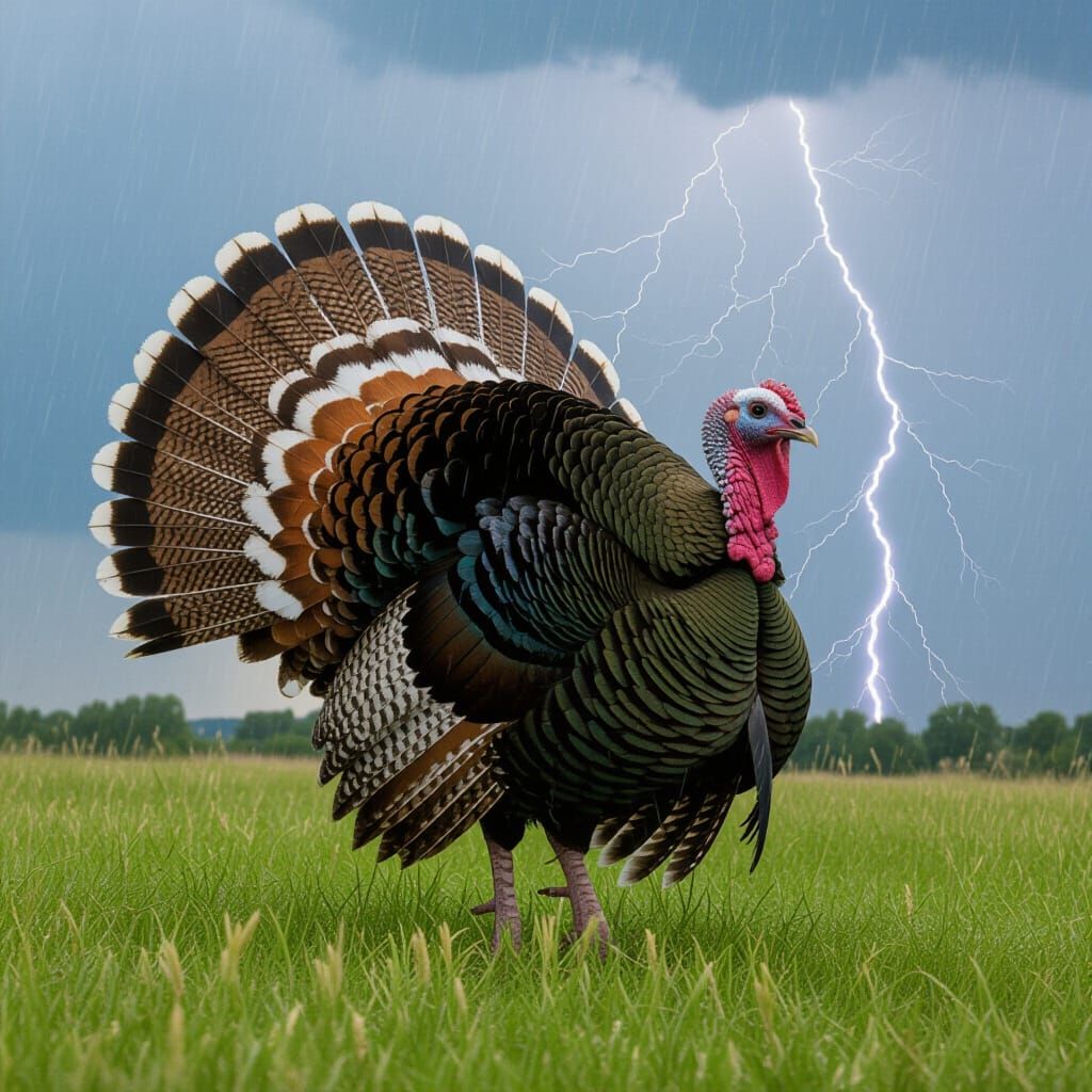 Majestic Turkey Endures Fierce Thunderstorm