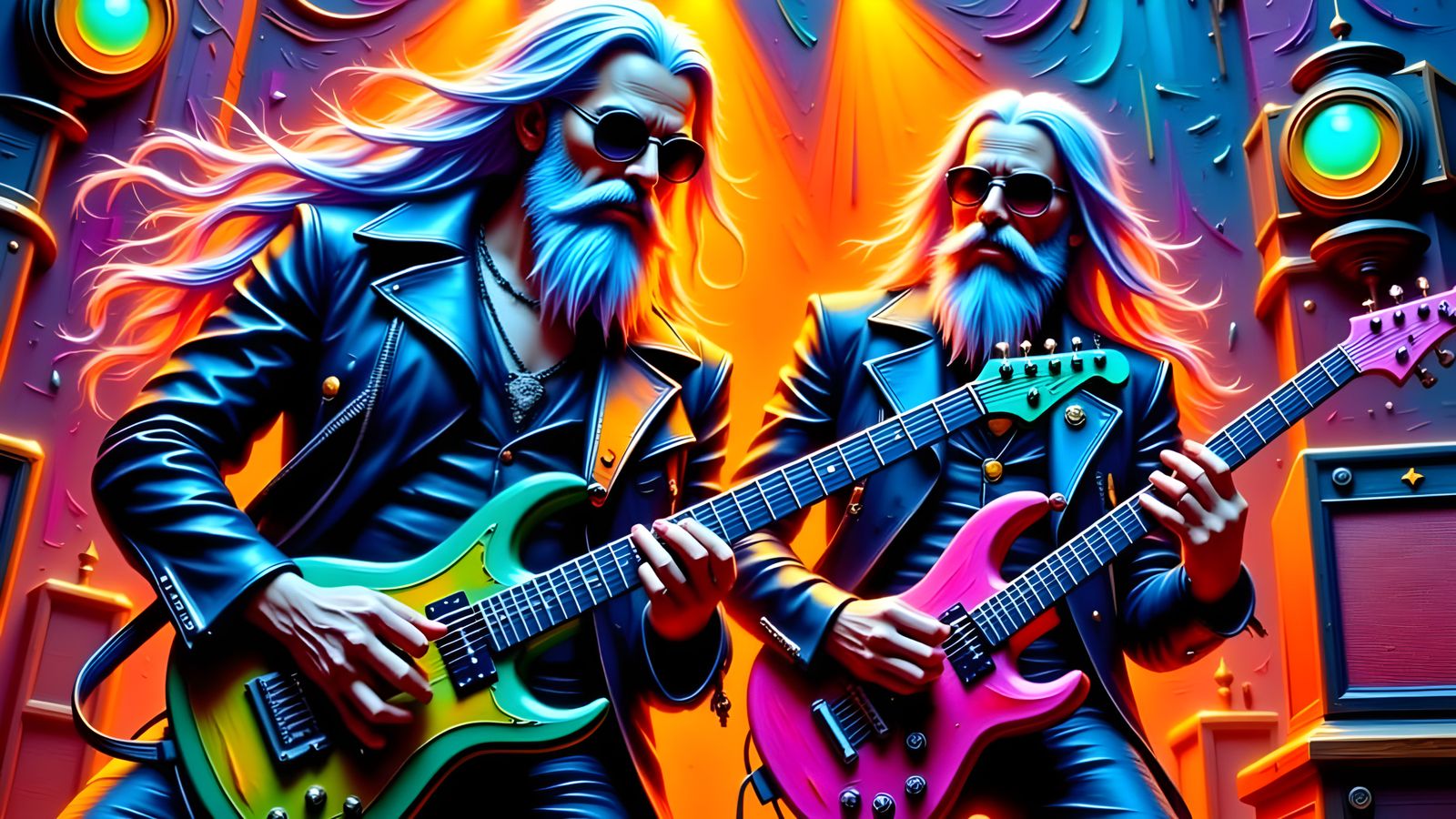 Heavy Metal Band on Stage as Impasto Painting