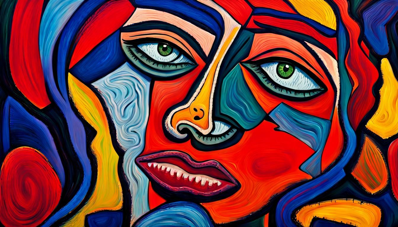 Anguished Woman Portrait in Art Brut Style