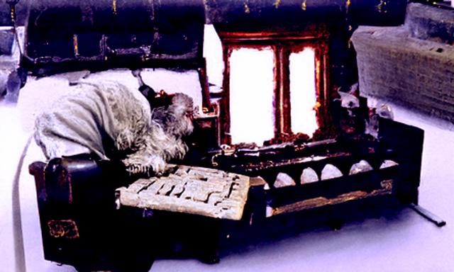 Warm Sunset Scene with Typewriter and Sleeping Dog