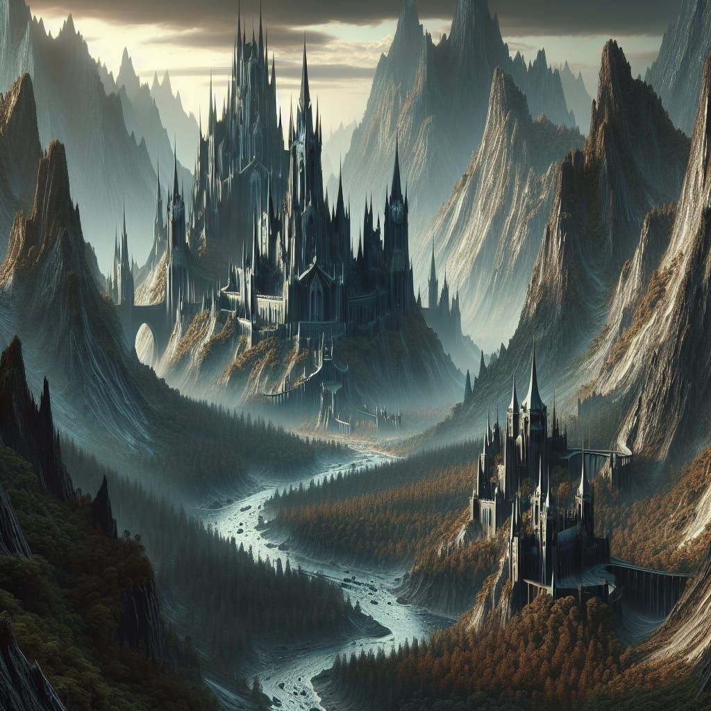 Gothic Castle Between Mountains as Matte Painting