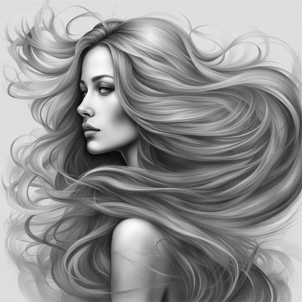 Grayscale Drawing of a Beautiful Woman
