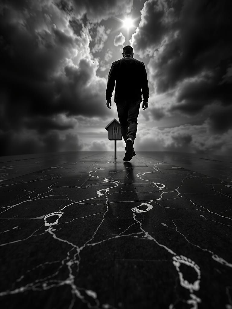 Surreal Monochrome Skywalk: Fine Art Dreamscape