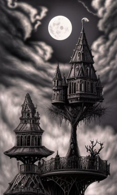 Gothic Cityscape Painting in Macabre Style