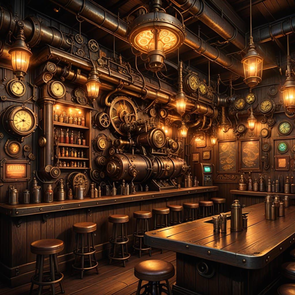Steampunk Fairy Dive Bar Illustration
