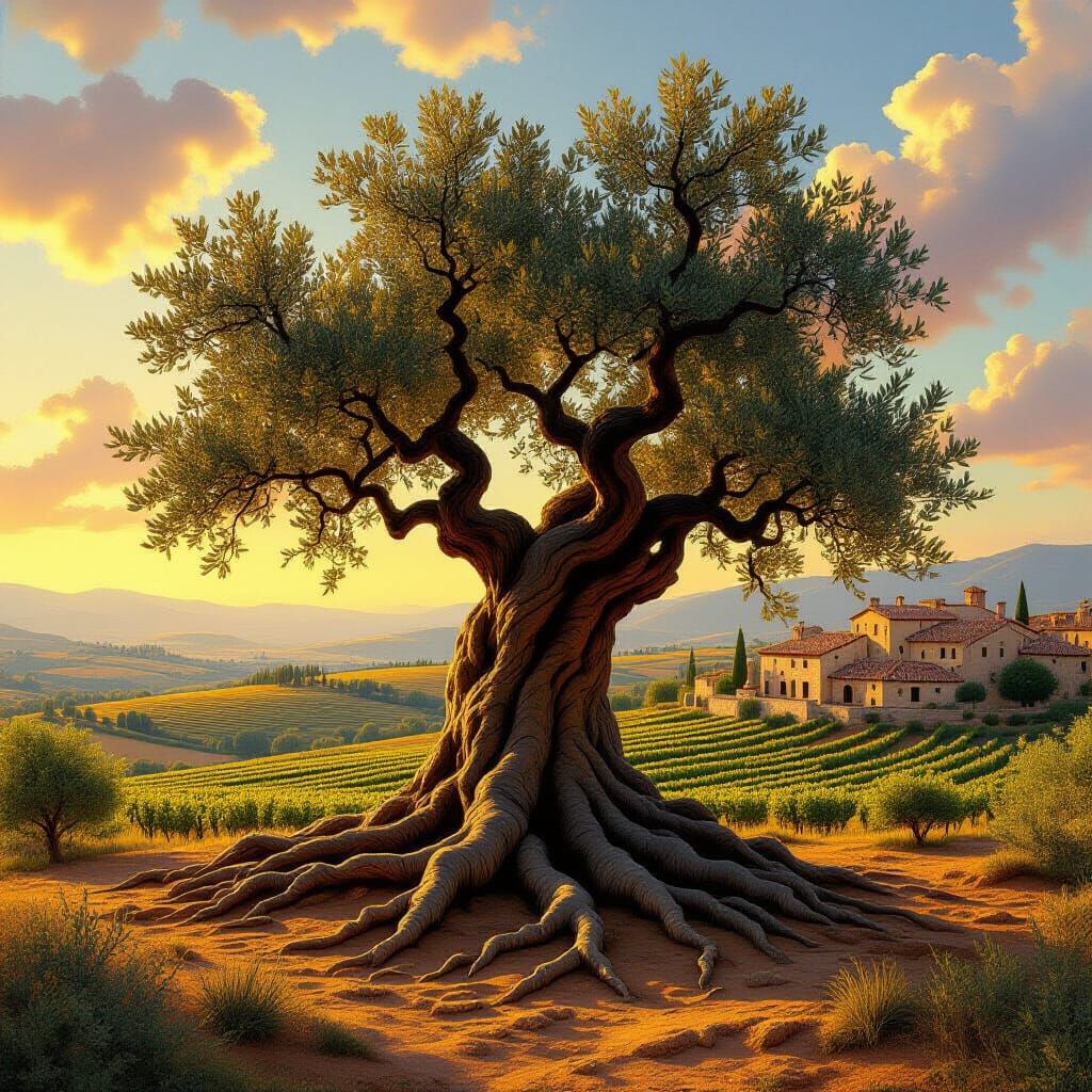 Ancient Olive Tree in Provence, Concept Art Style