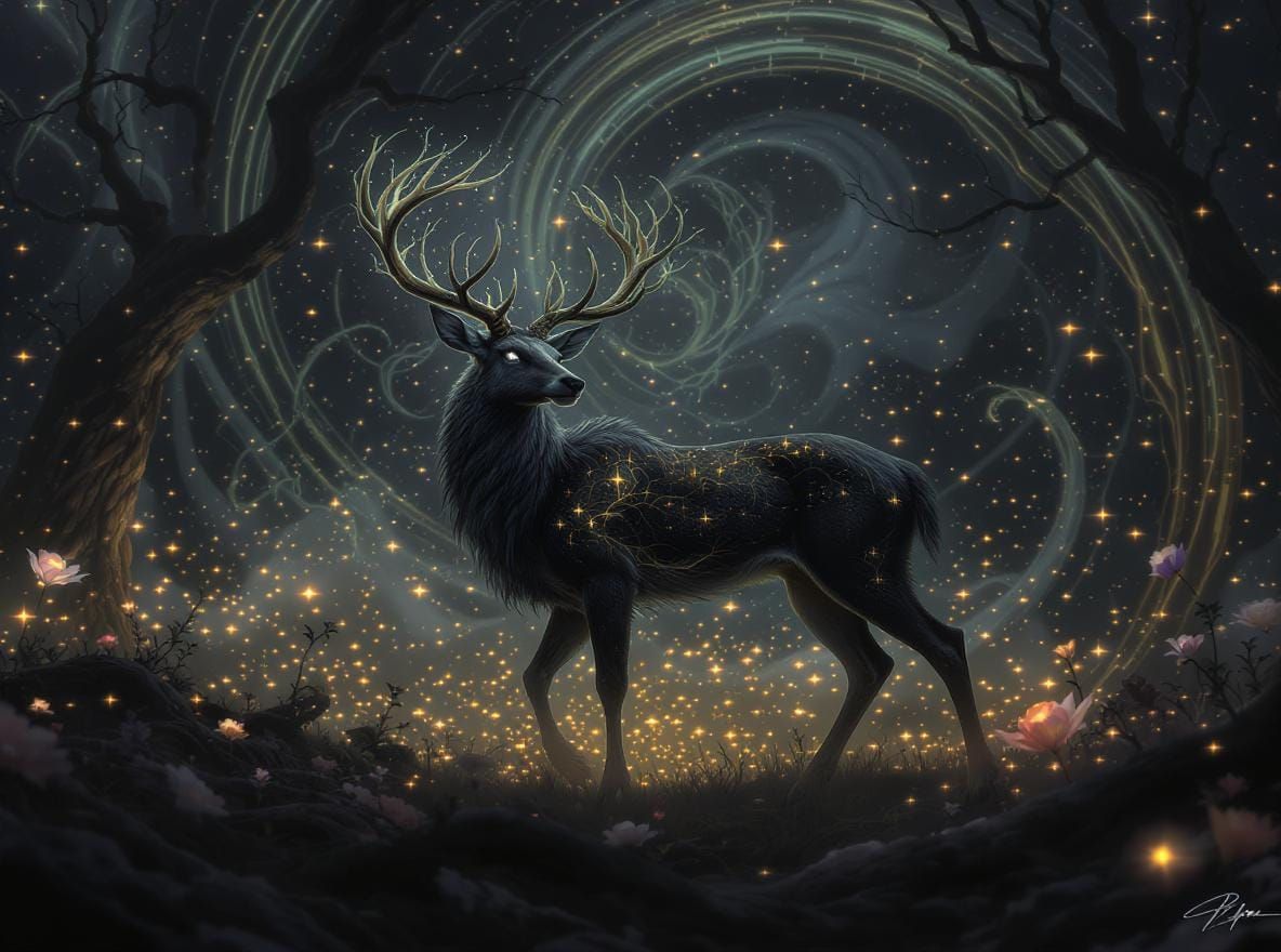 Mystical Deer in Enchanted Forest at Twilight