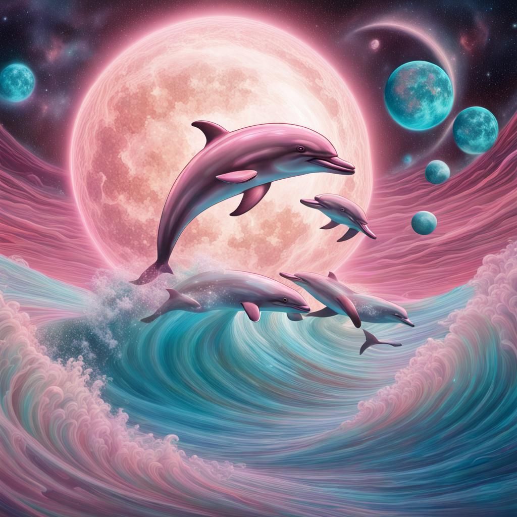 Dolphin Surfing Cosmic Wave in Astral Illustration