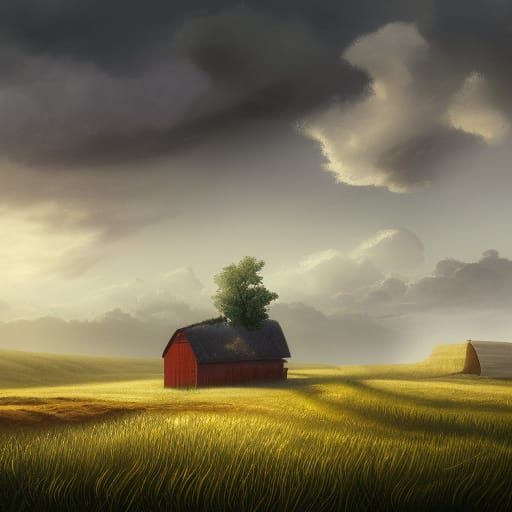 Lonely Farm Under a Cloudswept Sky
