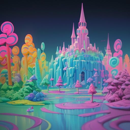 Whimsical Candy Landscape in Digital Matte Painting Style