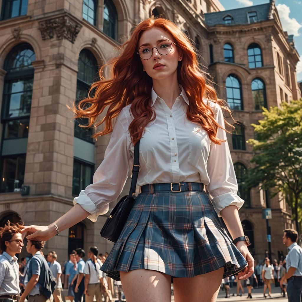 Redhead on Campus: Hyperrealistic Astral Illustration