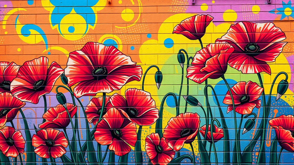 Vibrant Poppies Mural in Comics Style