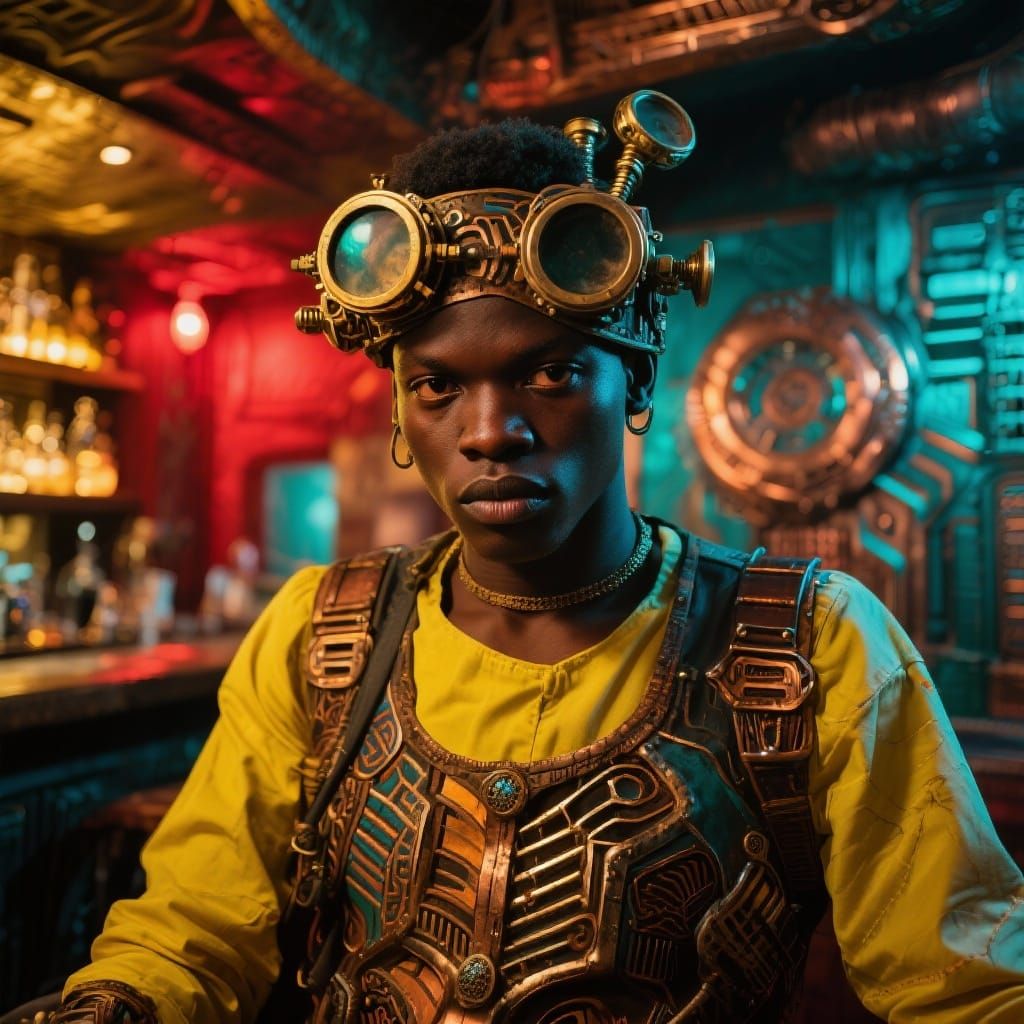 Steampunk Portrait with Vibrant Colors and Dynamic View