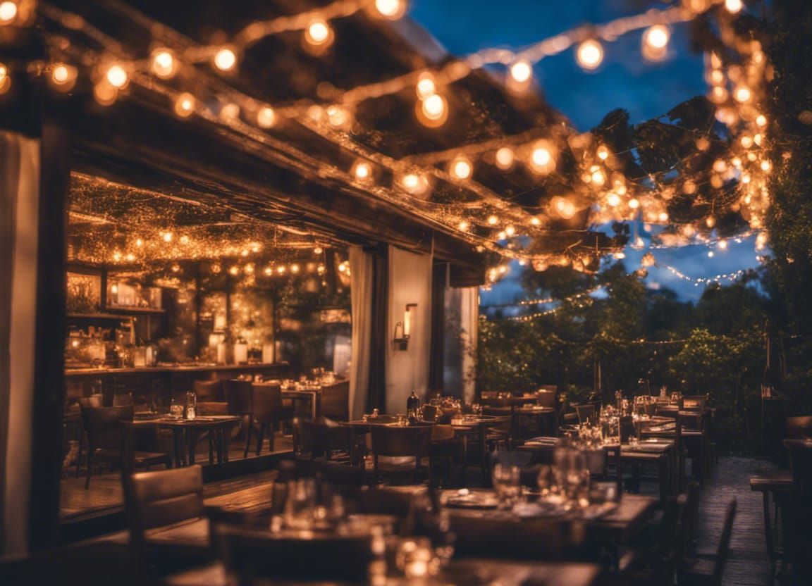 Ambient Outdoor Restaurant with Fairy Lights and Bokeh