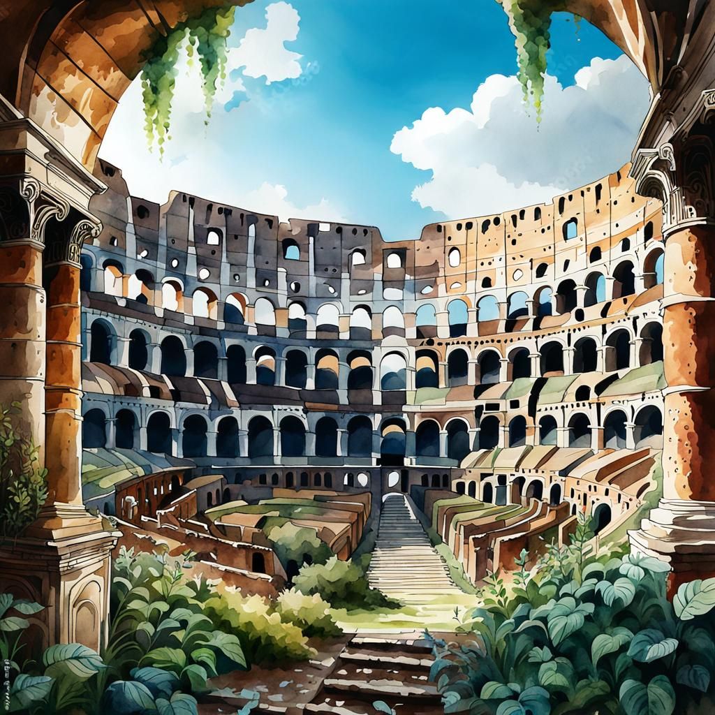 Colosseum Reclaimed: Watercolor of Abandoned Roman Wonder