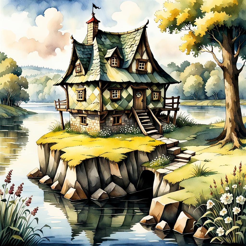 Optical Illusion Landscape Quilt in Watercolor Style