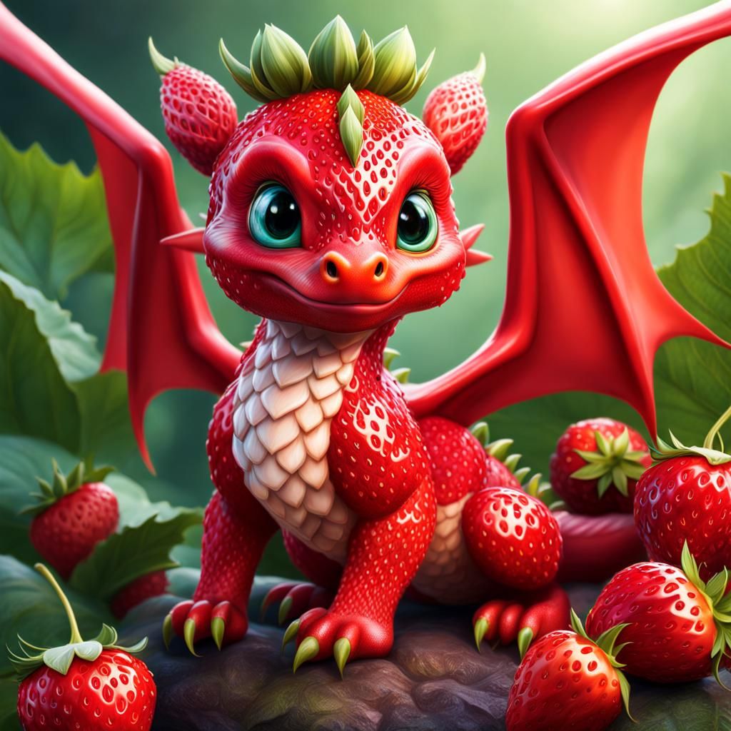 Hyperrealistic Strawberry Baby Dragon Splash Art