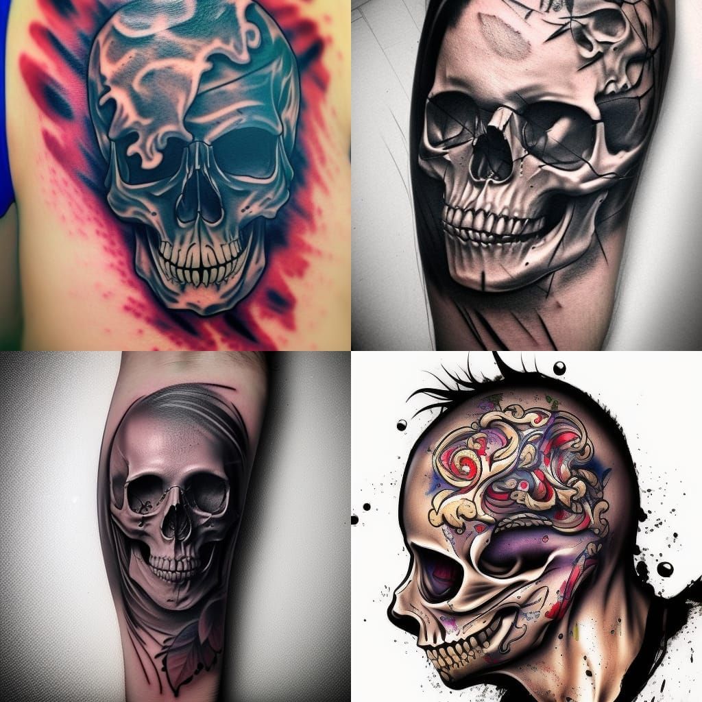 Hyperrealistic Skull Tattoo in Splash Art Style