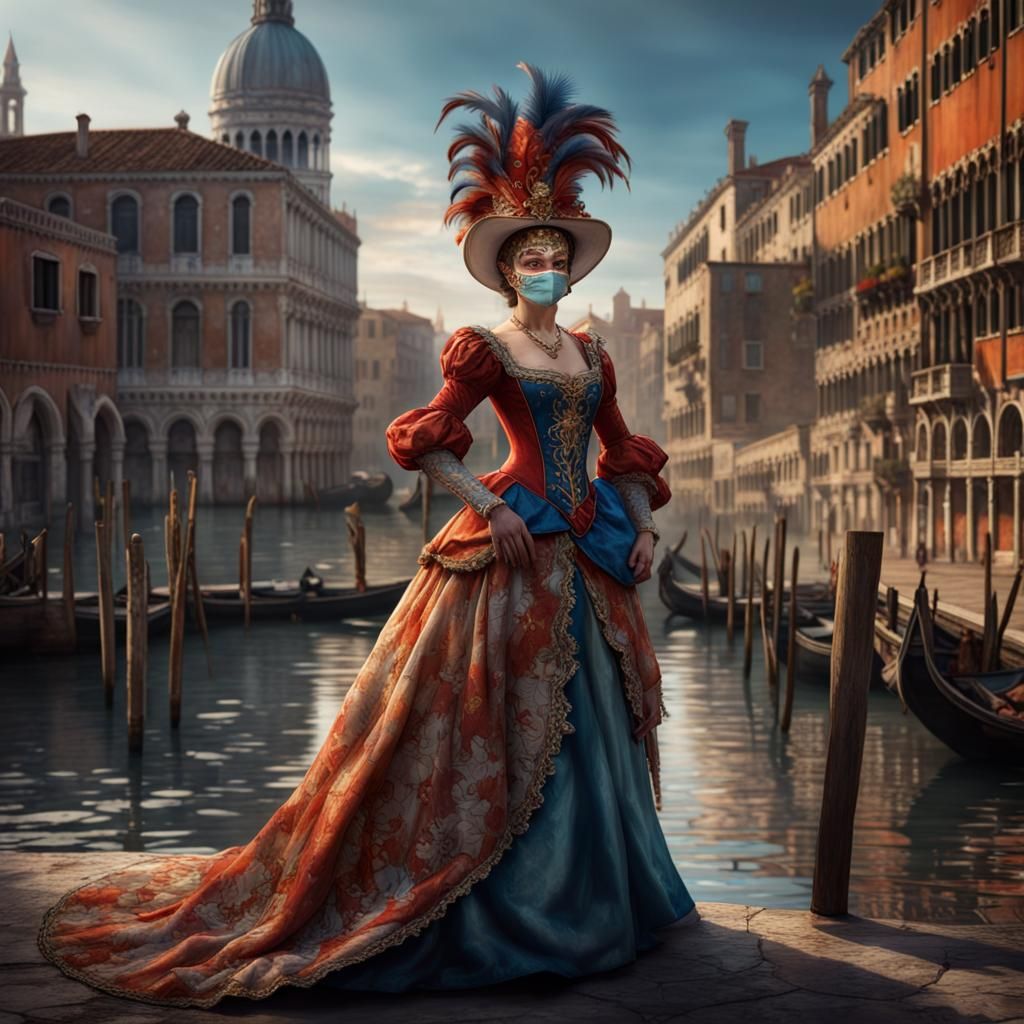 Beautiful Lady at Venice Carnival: Watercolor Drawing