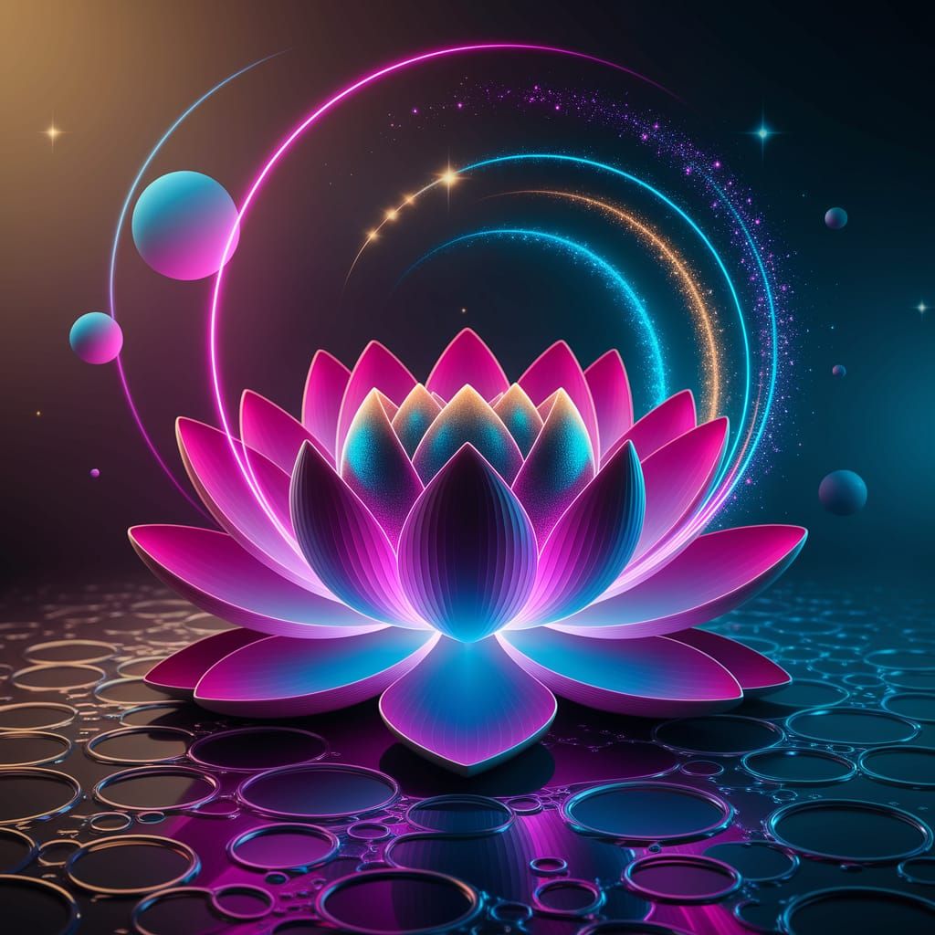 Surreal digital artwork inspired by the lotus flower