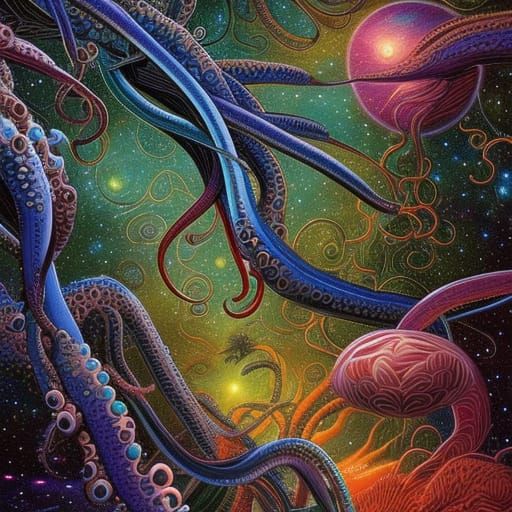 Exotic Alien Jungle Under Starry Night Sky