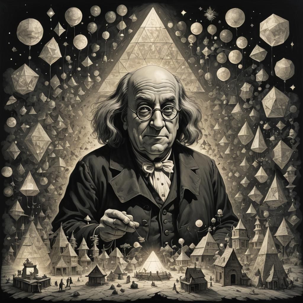 Ben Franklin Portrait in Mixed Artistic Styles