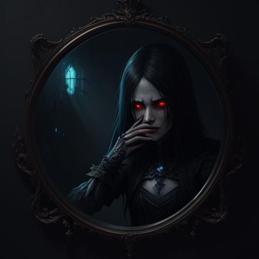 Girl Ensnared by Dark Mirror: Fantasy Art