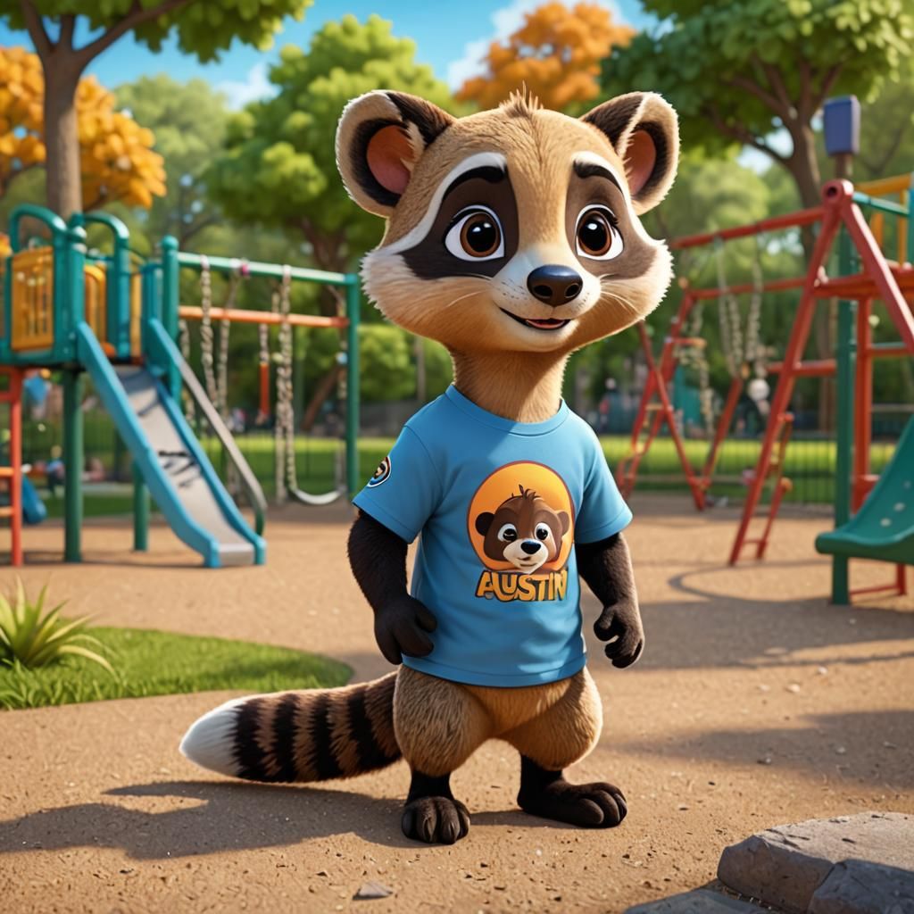 Chibi Coati in Austin T-shirt, 3D Cartoon