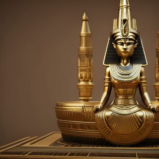 Egyptian Queen on Golden Throne in Sci-Fi Style