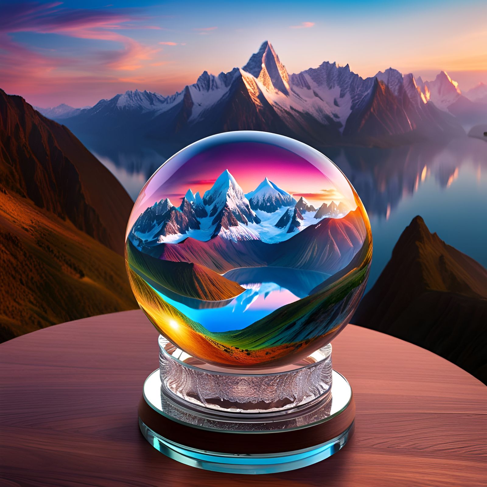 Himalayan Mountains inside of a Glass Sphere.