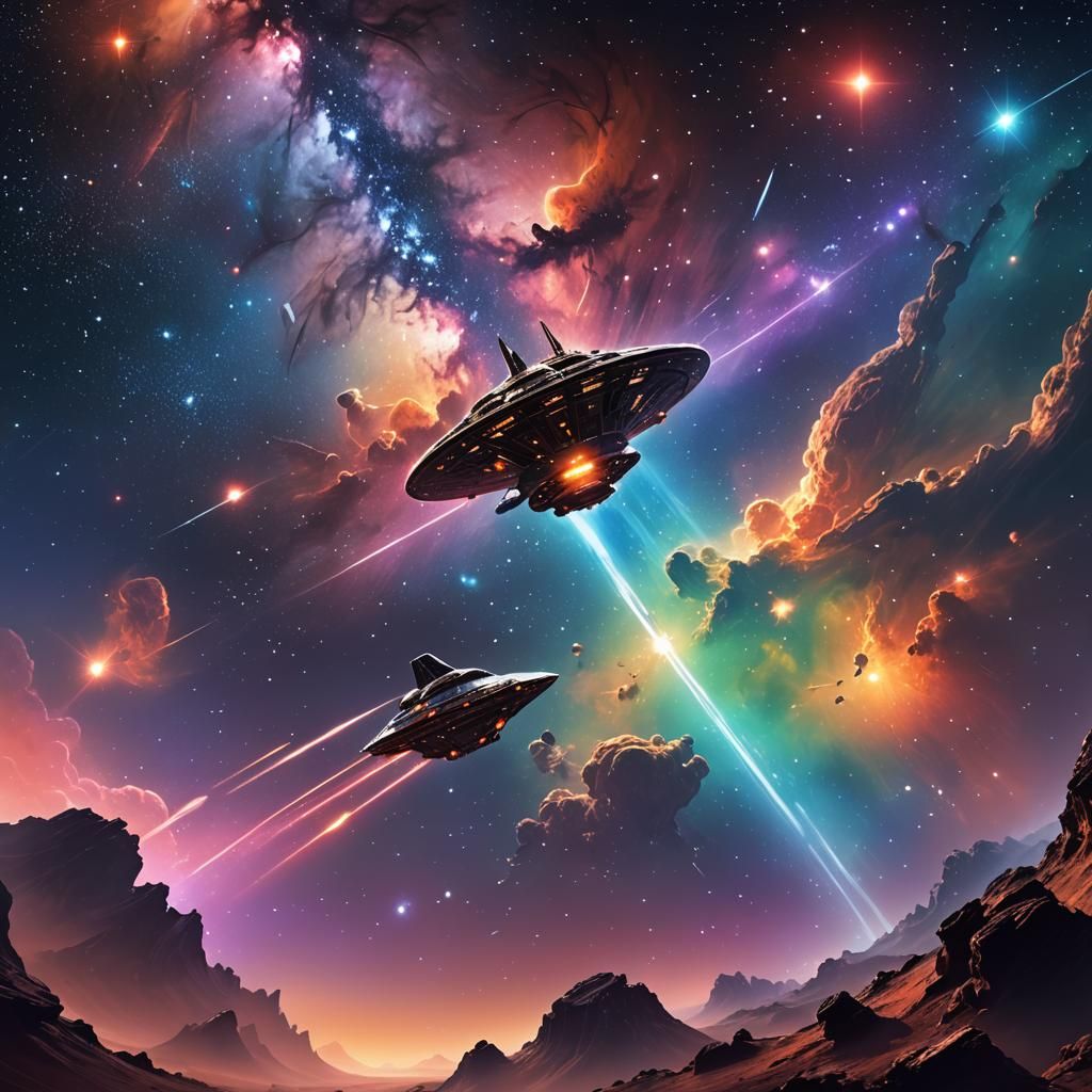 Lone Spaceship Drifting Through Distant Stars