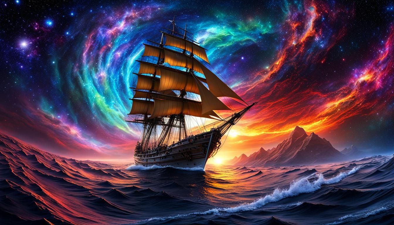 Cosmic Star Sail Craft on Nebula Sea