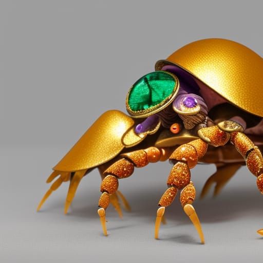 Elegant golden hermit crab with emerald gemstone accents& sapphire Crystal accents& amethyst crystal accents& elegant vi...