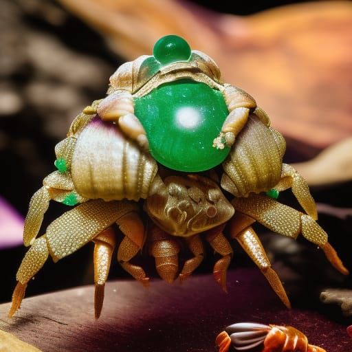 Elegant golden hermit crab with emerald gemstone accents& sapphire Crystal accents& amethyst crystal accents& elegant vi...