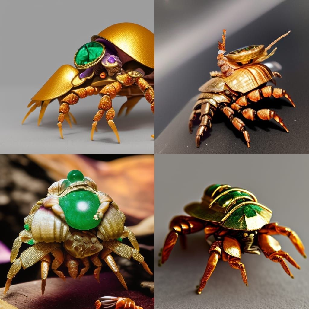 Elegant golden hermit crab with emerald gemstone accents& sapphire Crystal accents& amethyst crystal accents& elegant vi...