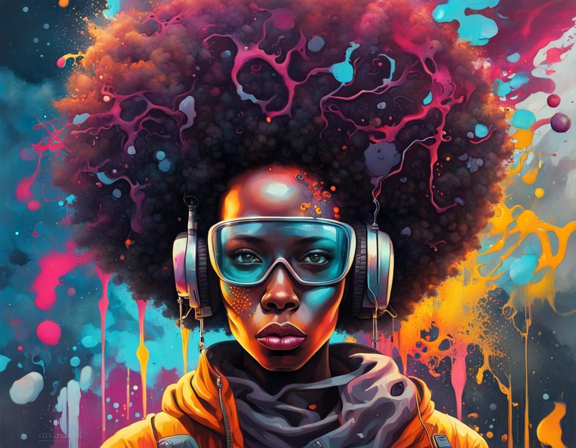 Afro Futurism Graffiti Art in Science Fiction Style